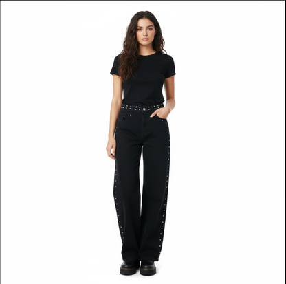 STUDDED LEOPARD STAR WIDE-LEG JEANS - MONARCA London