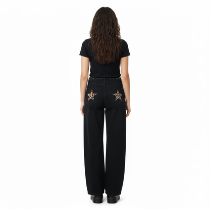 STUDDED LEOPARD STAR WIDE-LEG JEANS - MONARCA London