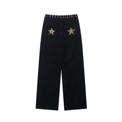 STUDDED LEOPARD STAR WIDE-LEG JEANS - MONARCA London