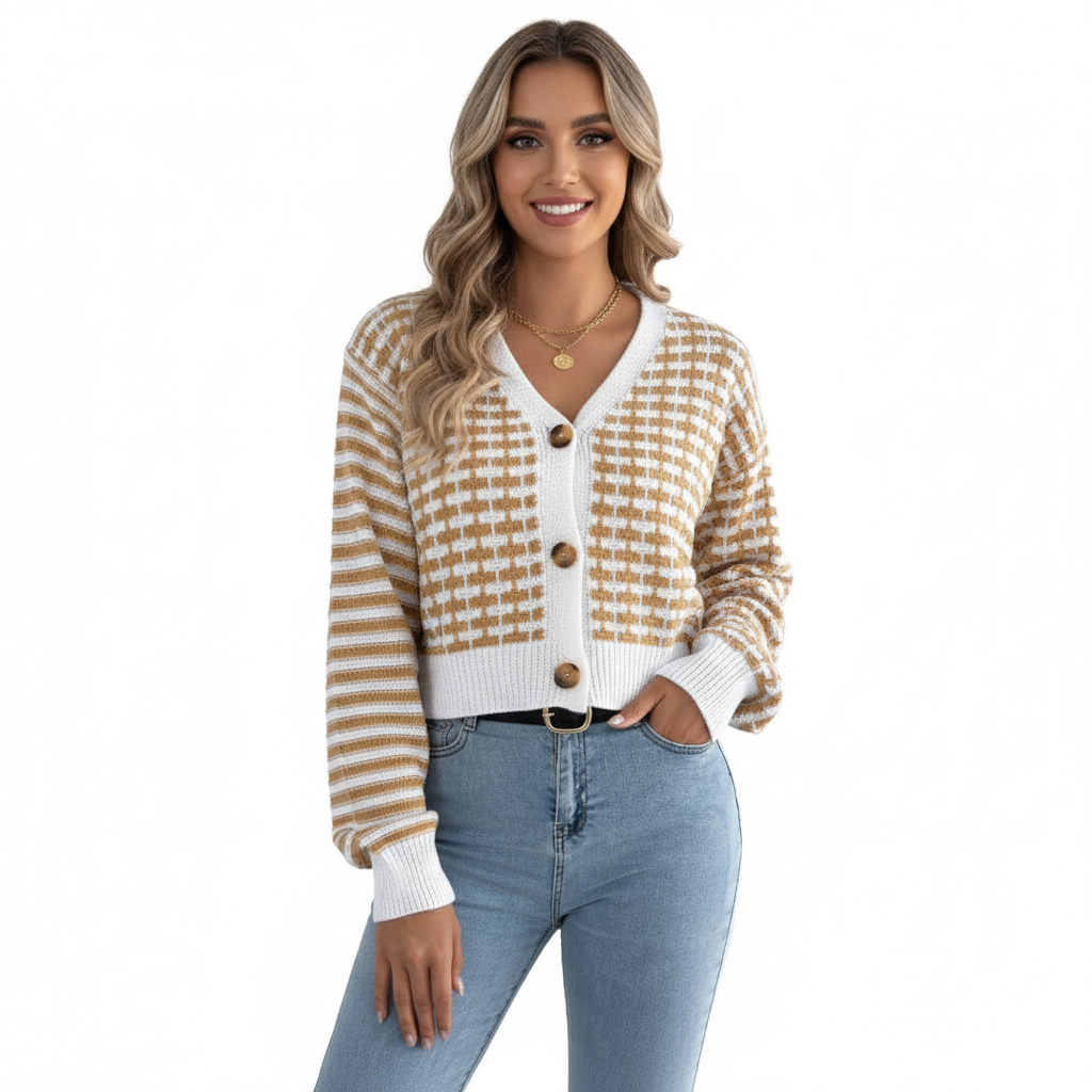 V-NECK PATTERNED CARDIGAN - MONARCA London