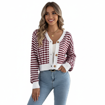 V-NECK PATTERNED CARDIGAN - MONARCA London