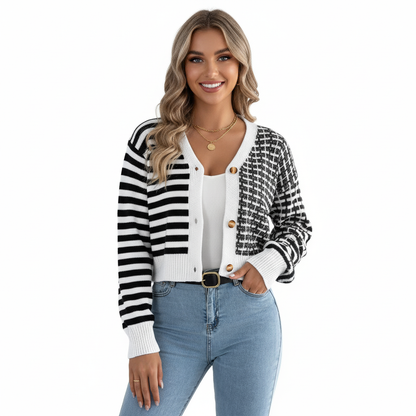 V-NECK PATTERNED CARDIGAN - MONARCA London